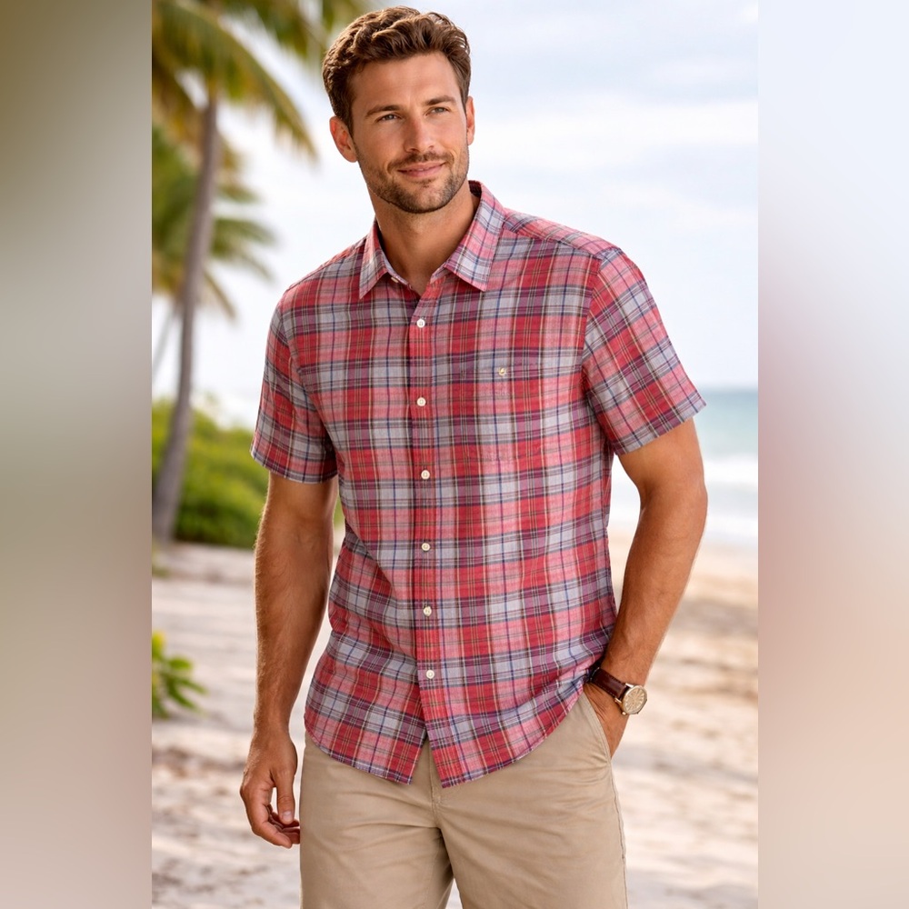 Grayers Red and Gray Plaid Short-Sleeve Button-Down Shirt
